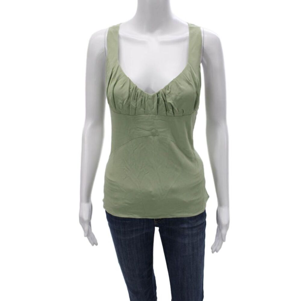 Yigal Azrouel Women Basic Tank Green Rayon V-Neck Sleeveless Size 2
